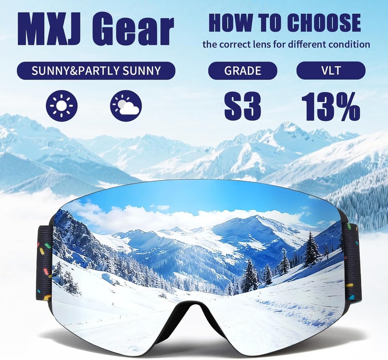 MXJ Gear Kids Ski Goggles,OTG Snowboard Goggles for Boys Girls,Anti-Fog UV400 Snow Goggles for Sking & Winter Outdoor Sport - Image 4